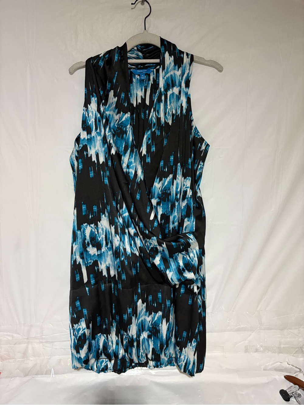 Derek Lam Black and Blue Abstract Drape Dress
